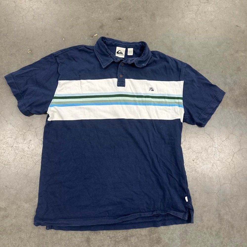 *SOLD* Quiksilver navy blue & white striped polo shirt Size M